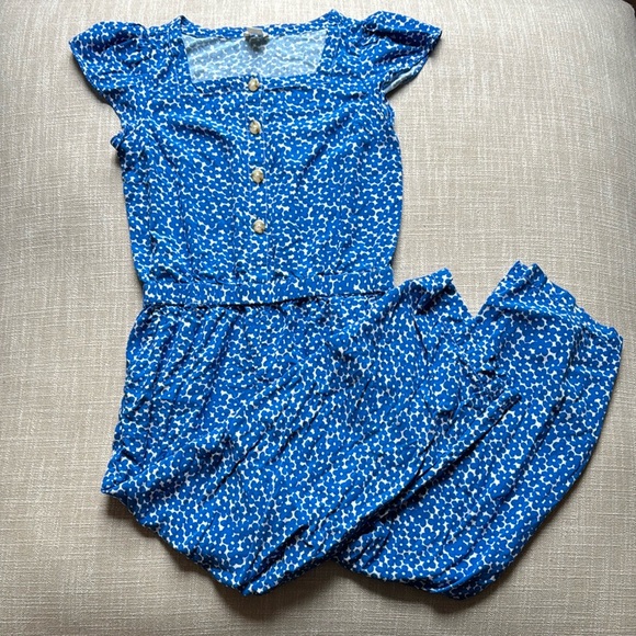 Crewcuts Blue Floral Button-Up Romper - Picture 1 of 12